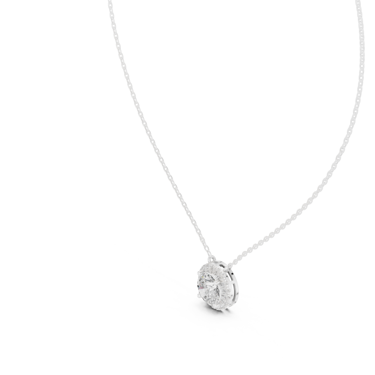 Classic Halo Diamond Pendant Necklace in Rose Gold Finish