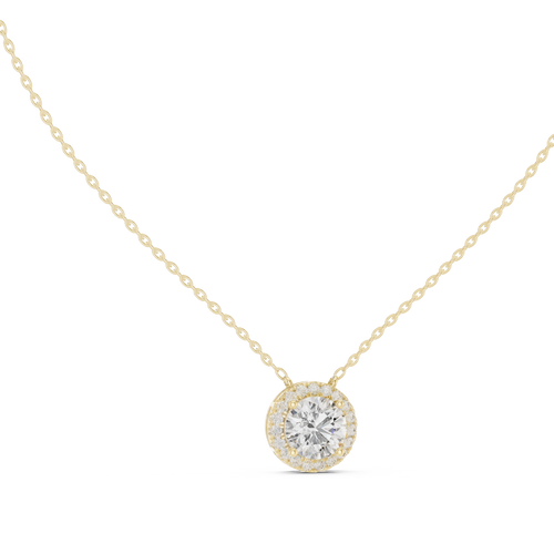 Classic Halo Diamond Pendant Necklace in Rose Gold Finish
