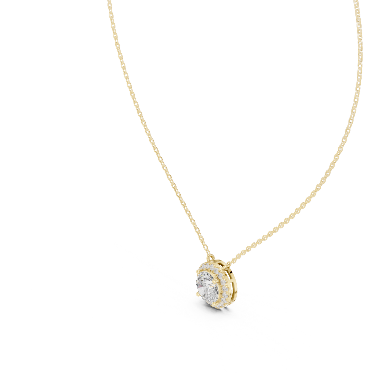 Classic Halo Diamond Pendant Necklace in Rose Gold Finish