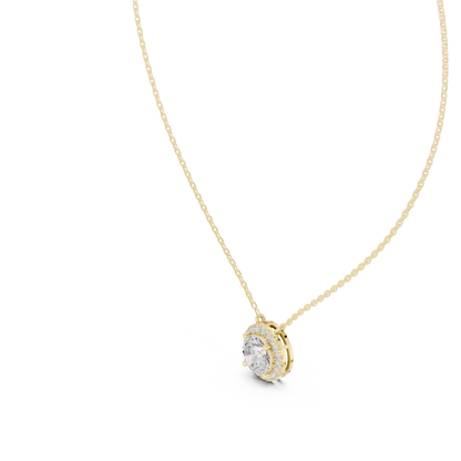 Classic Halo Diamond Pendant Necklace in Rose Gold Finish