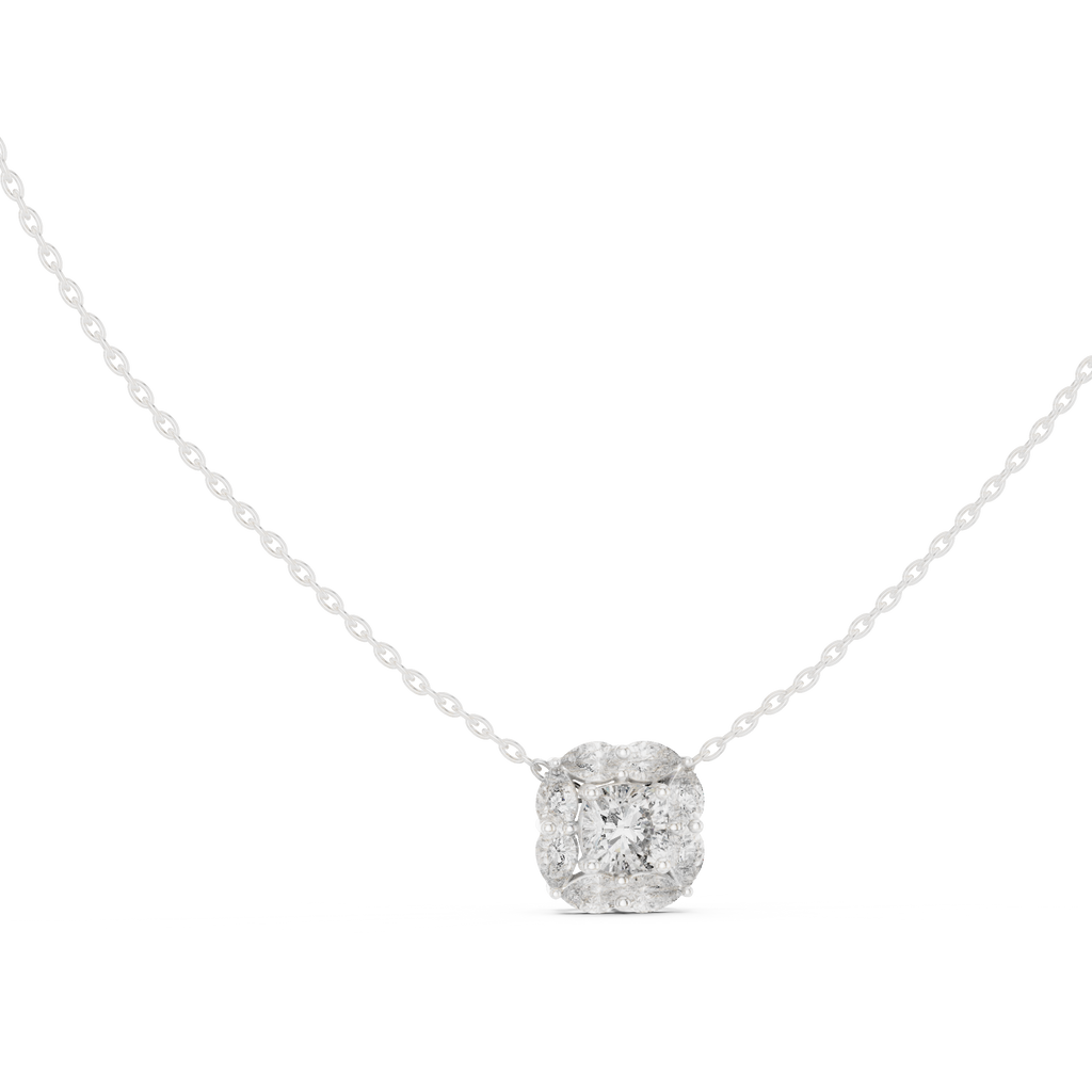 Elegant Cushion Diamond Cluster Necklace for Women