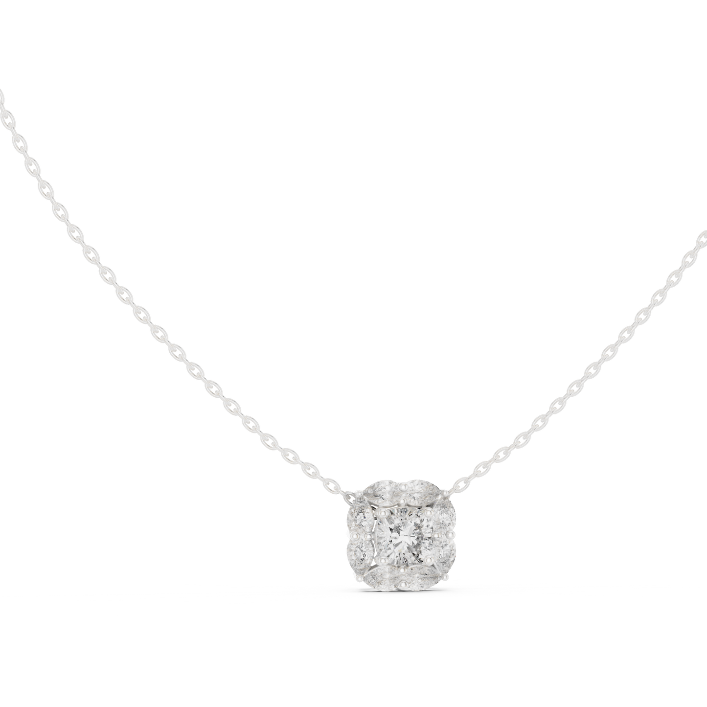 Elegant Cushion Diamond Cluster Necklace for Women