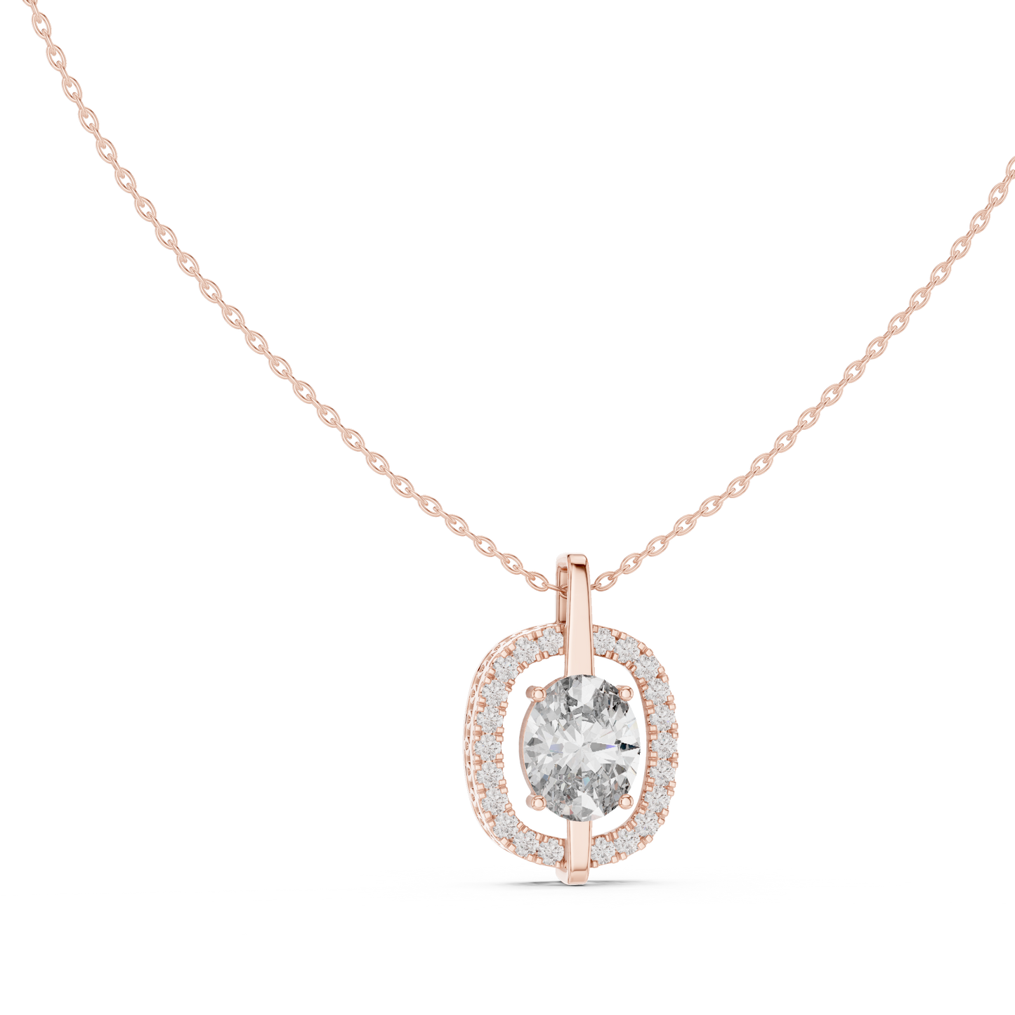Elegant Oval Halo Diamond Pendant Necklace