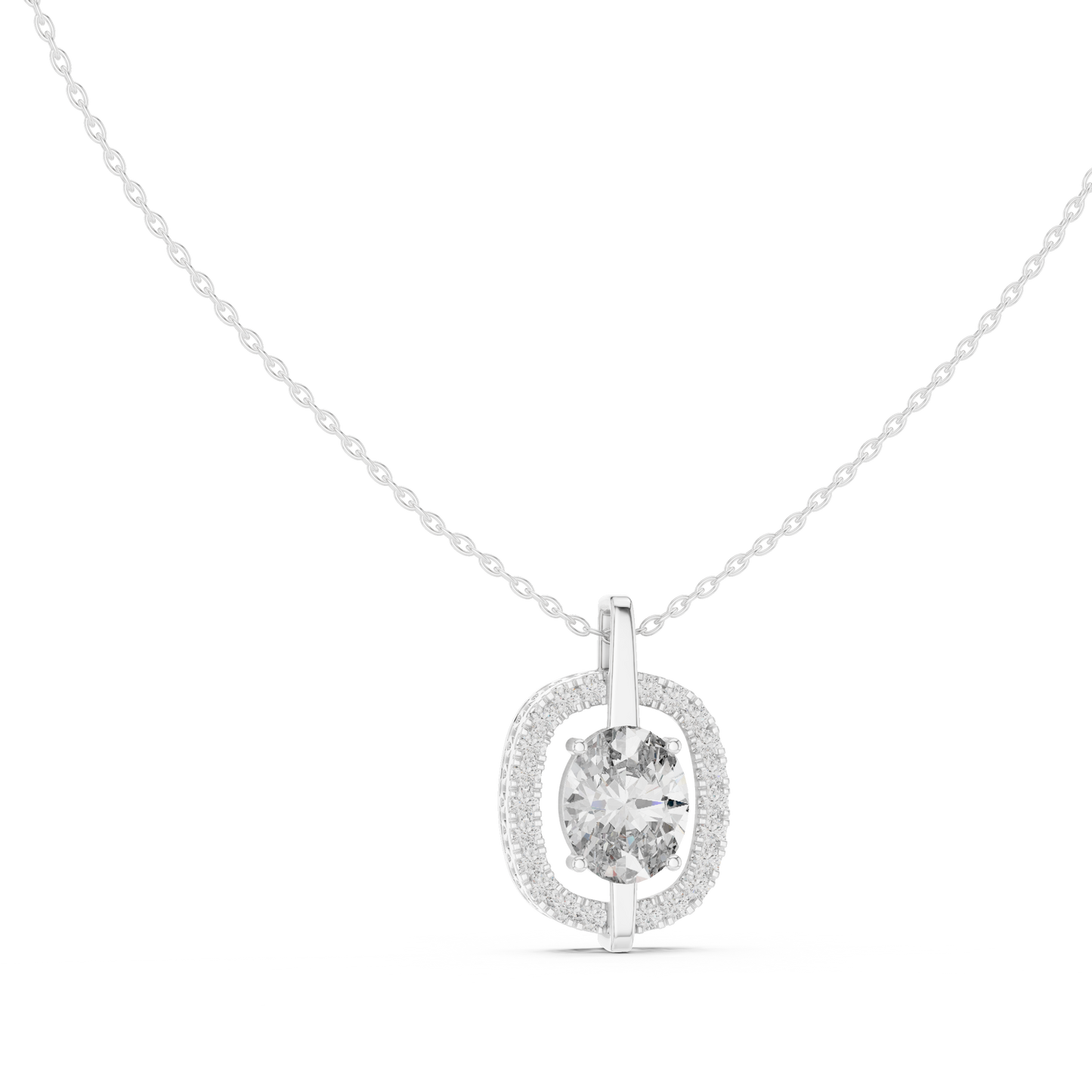Elegant Oval Halo Diamond Pendant Necklace