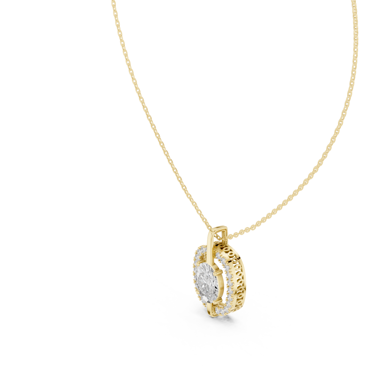 Elegant Oval Halo Diamond Pendant Necklace