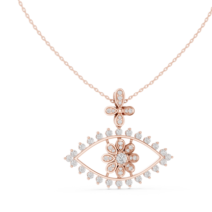 Designer Nazar Protection Pendant with Diamond Flower Center