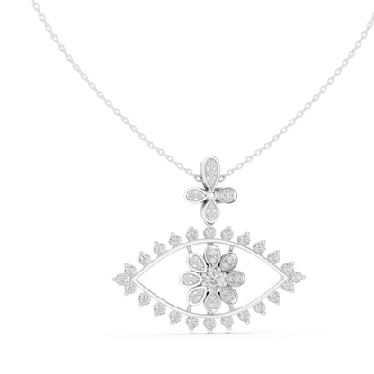 Designer Nazar Protection Pendant with Diamond Flower Center