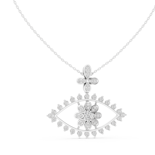 Designer Nazar Protection Pendant with Diamond Flower Center