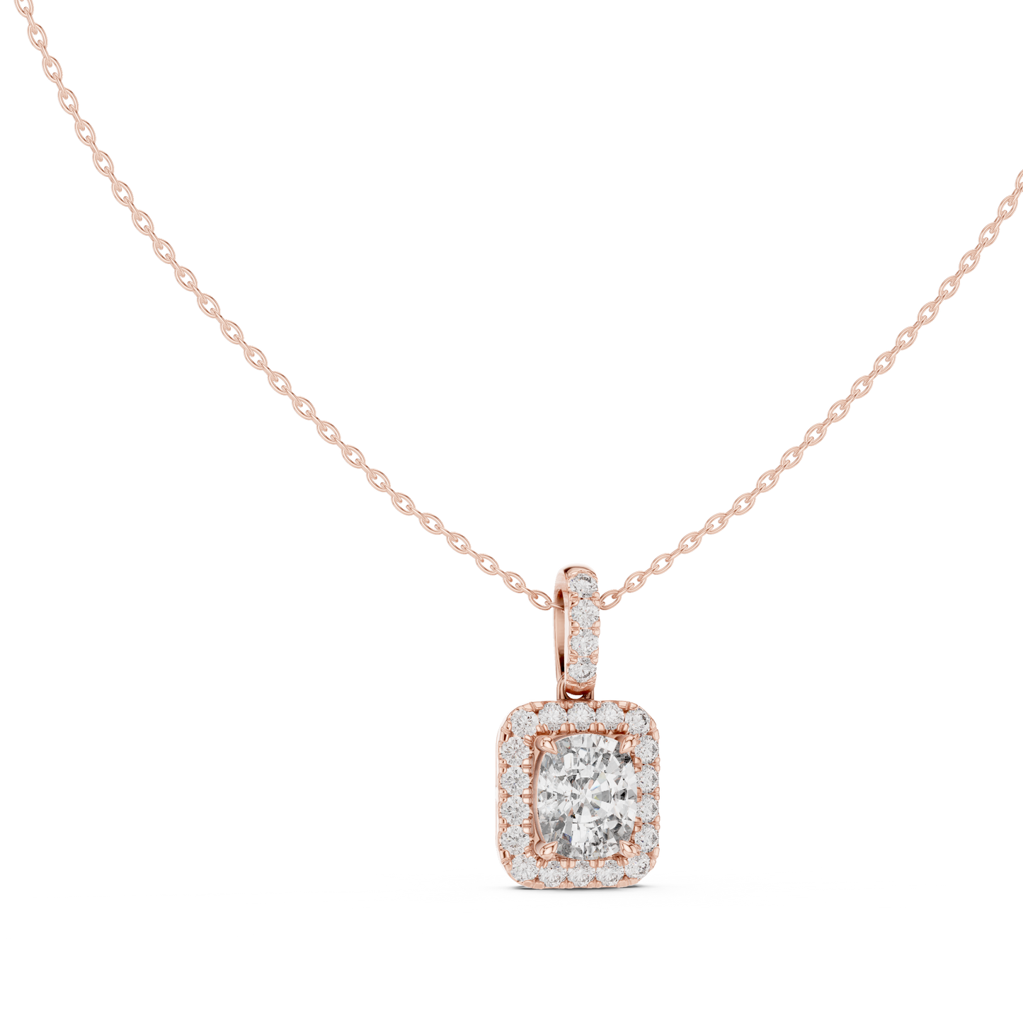 Radiant Cushion Halo Diamond Pendant