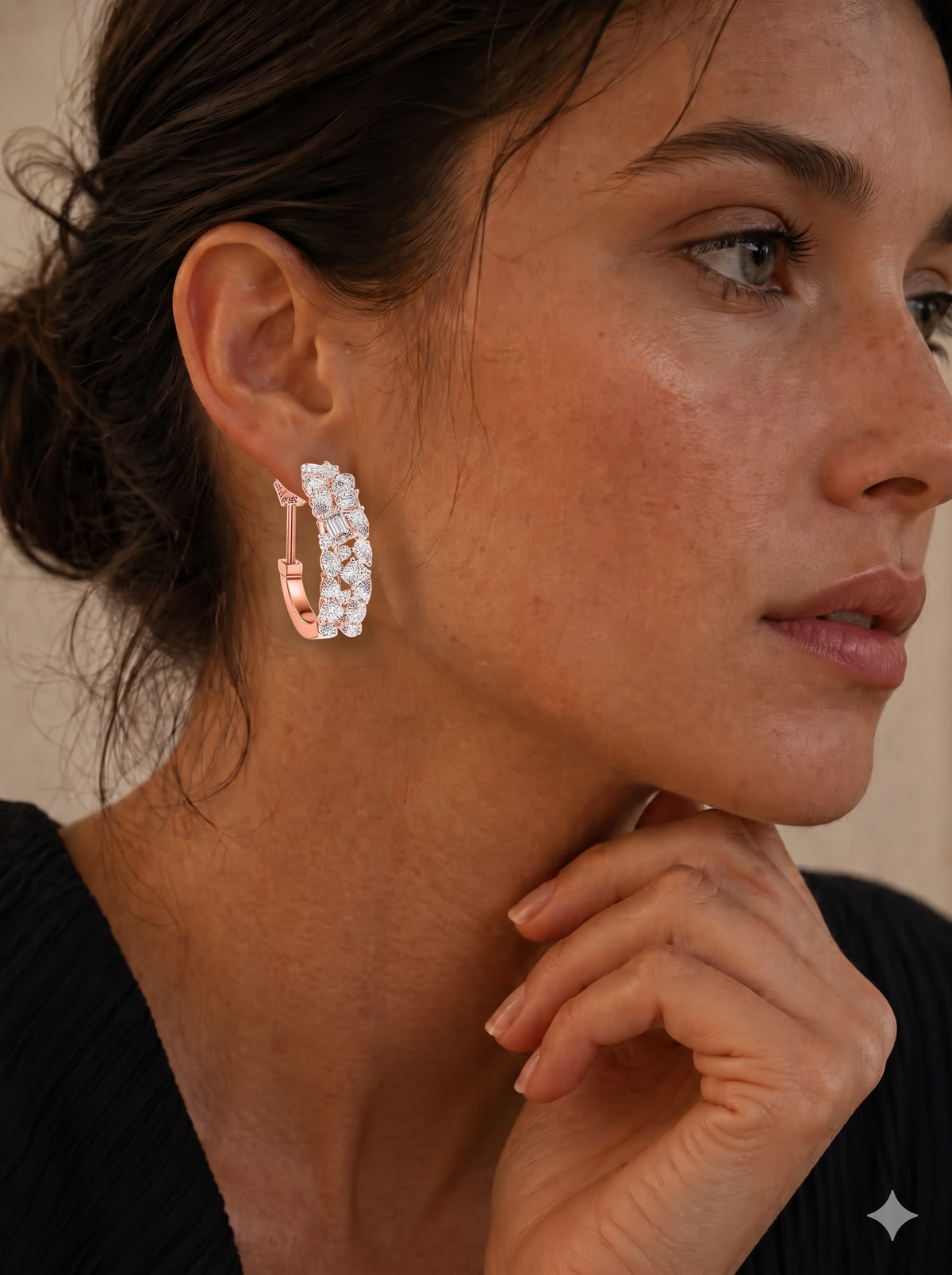 Avelisse Sculpted Floral Lab Grown Diamond Hoop Earrings