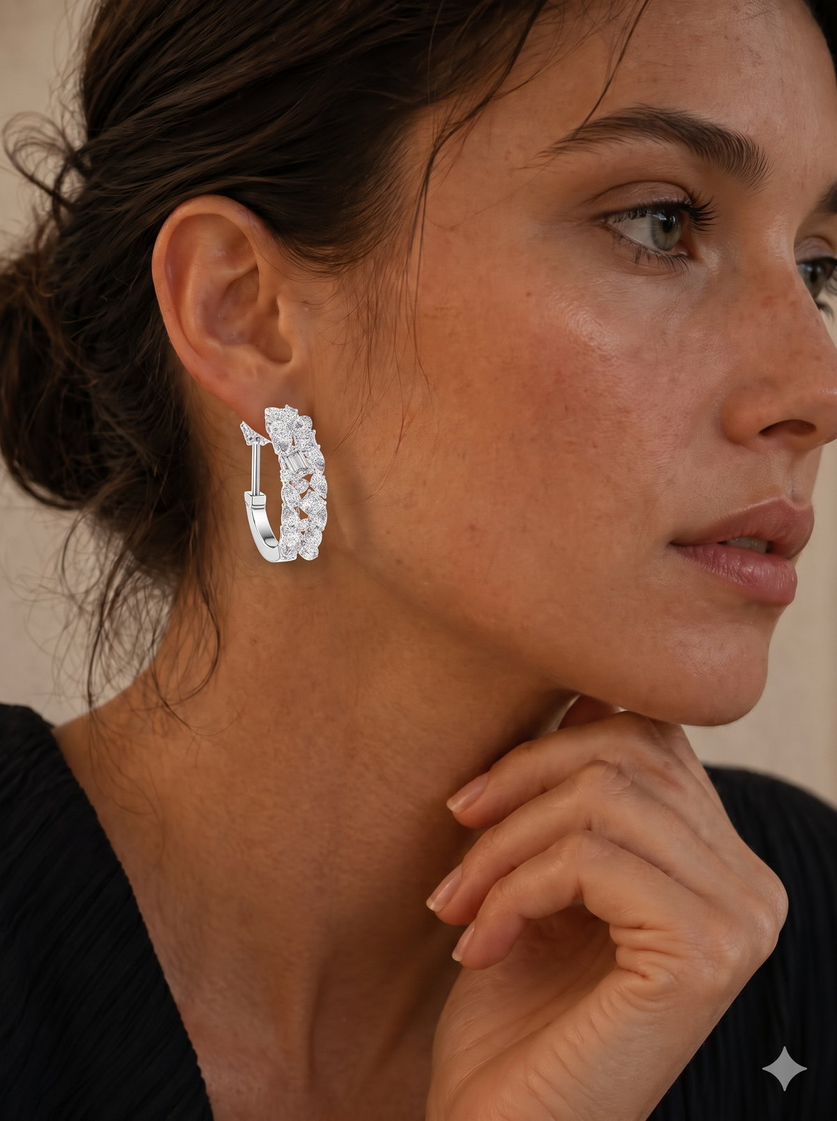 Avelisse Sculpted Floral Lab Grown Diamond Hoop Earrings