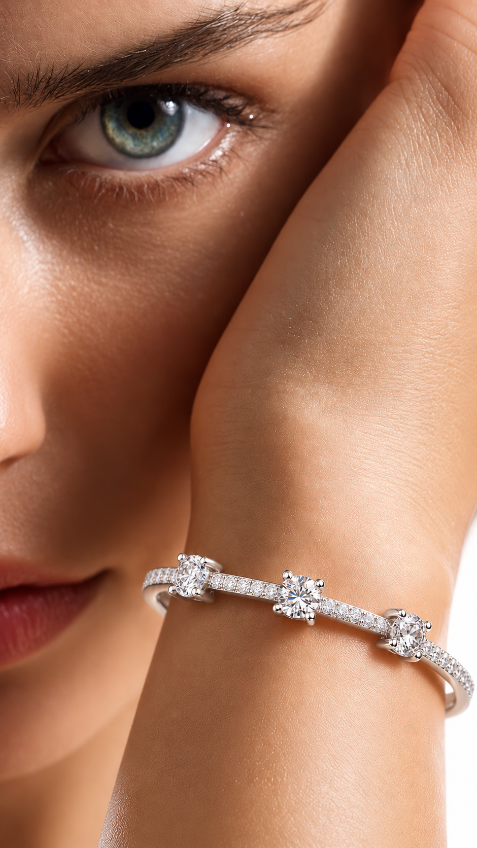 Triadelle Three Stone Pavé Lab Grown Diamond Bangle Bracelet