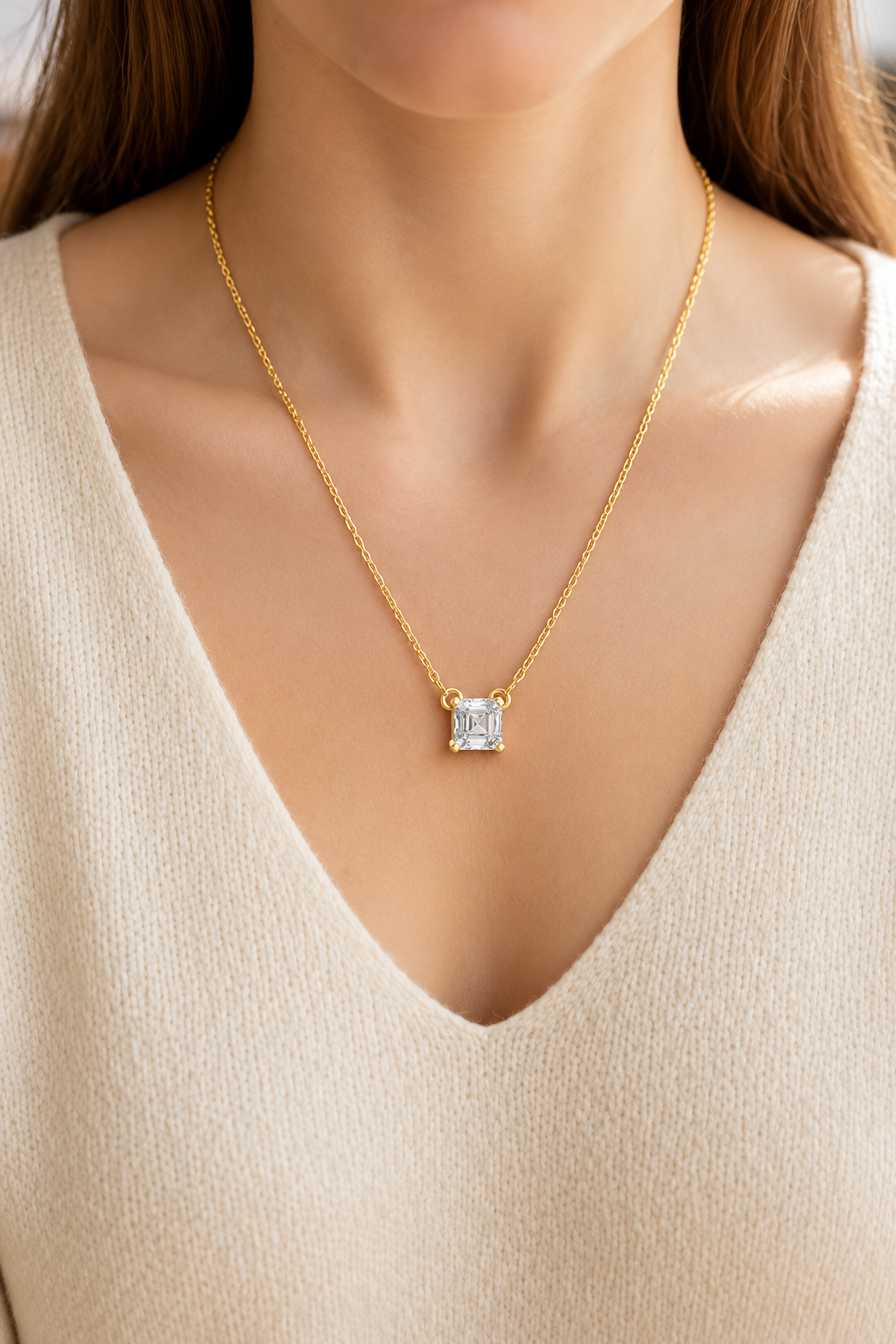 Veyrine Asscher Cut Floating Solitaire Lab Grown Diamond Necklace