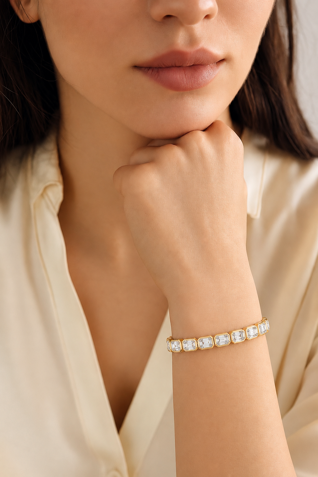 Bezelline Emerald Cut Bezel Set Lab Grown Diamond Tennis Bracelet