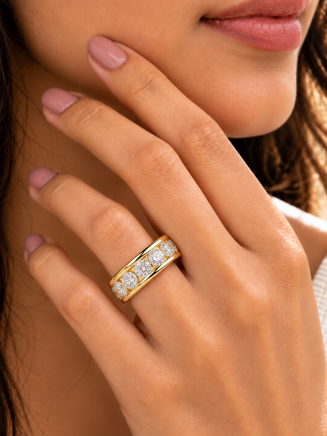 Valencia Five-Stone Round Lab Grown Diamond Gold Band