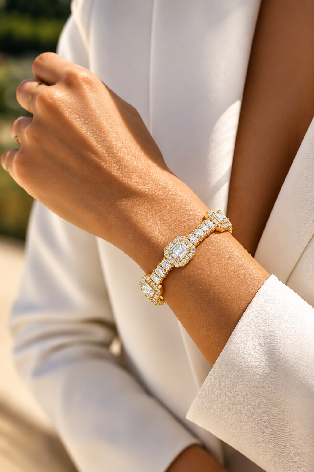 Emerelle Emerald Cut Halo Station Lab Grown Diamond Tennis Bracelet