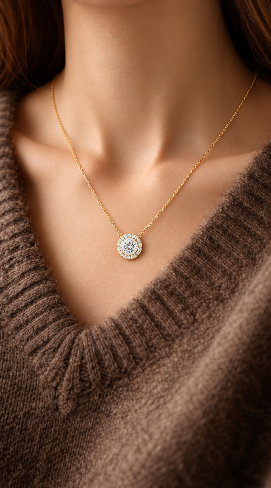 Halenne Floating Round Brilliant Halo Lab Grown Diamond Necklace