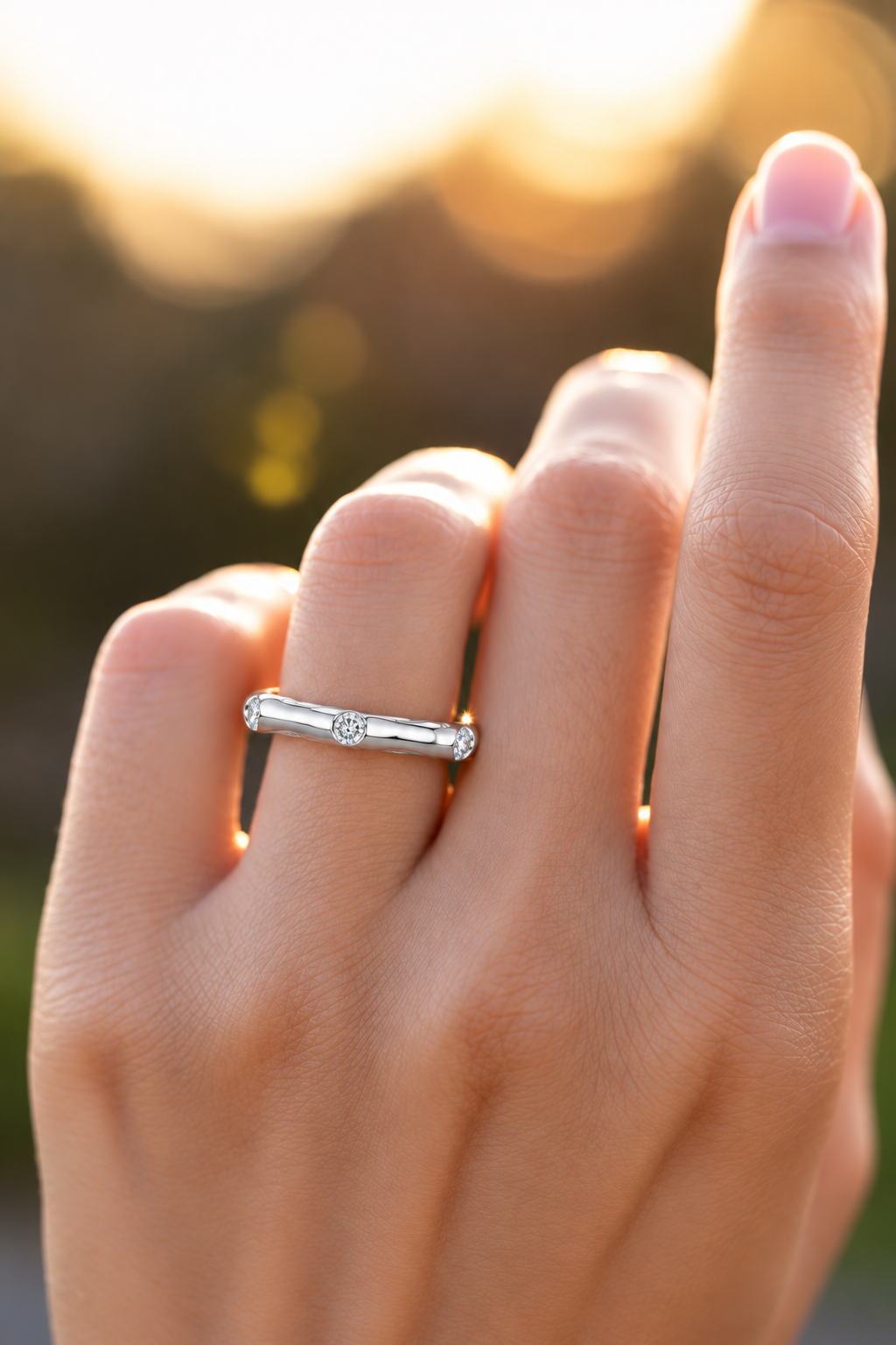Elarienne Three-Diamond Sculpted Lab Grown Gold Band