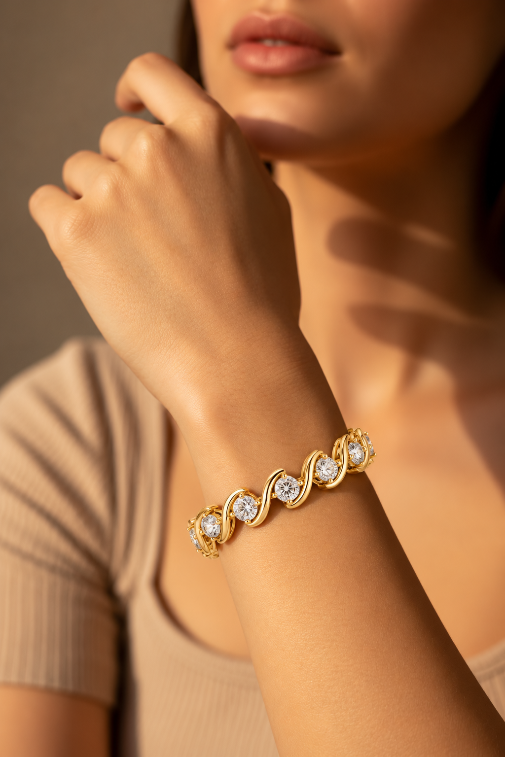 Wavelara Wave Ribbon Round Lab Grown Diamond Tennis Bracelet