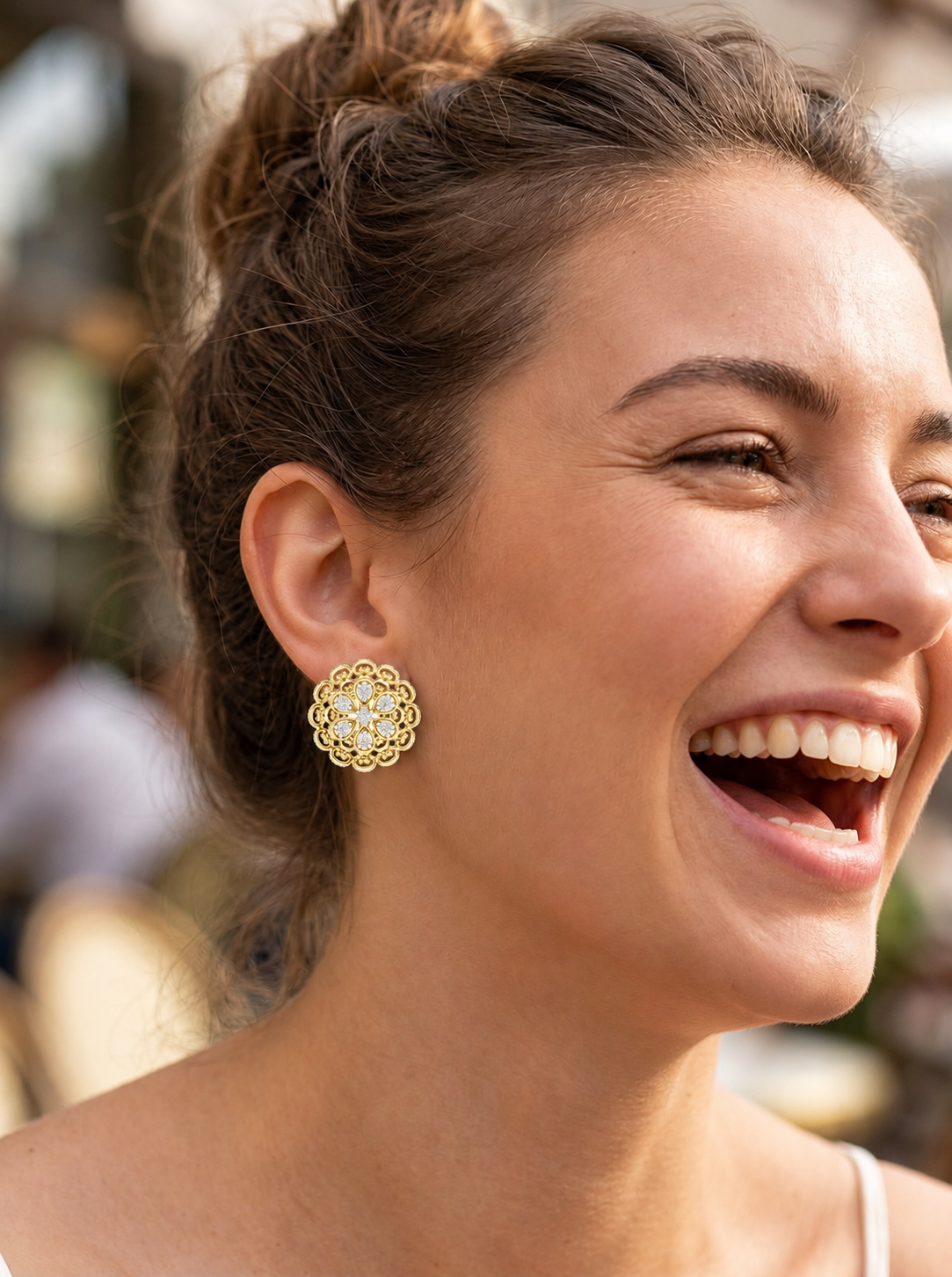 Lacelle Lace Border Rosette Teardrop Petal Lab Grown Diamond Earrings