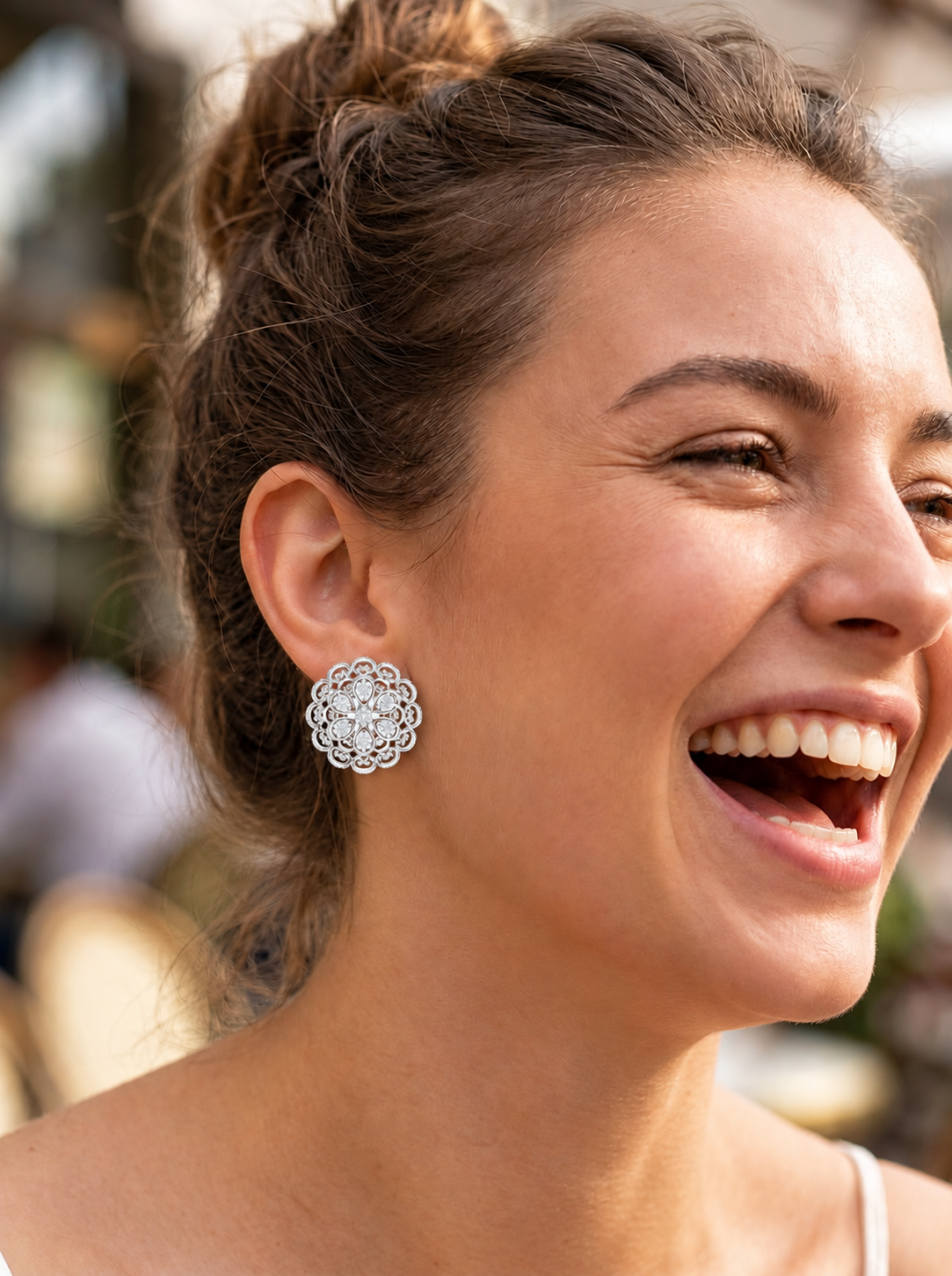 Lacelle Lace Border Rosette Teardrop Petal Lab Grown Diamond Earrings