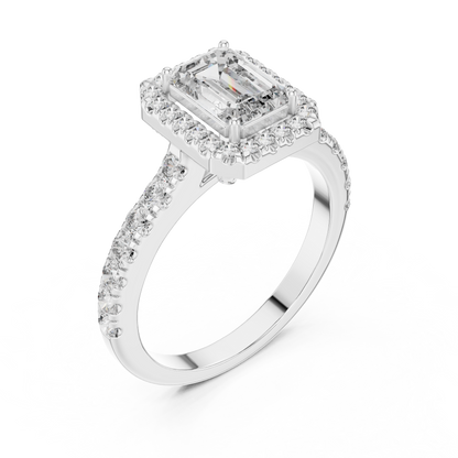Royal Emerald Cut Diamond Ring – Designer Halo Gold Ring.