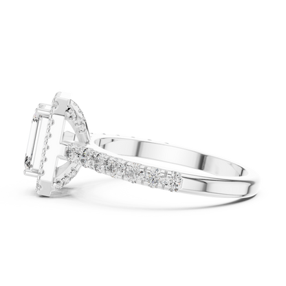 Royal Emerald Cut Diamond Ring – Designer Halo Gold Ring.