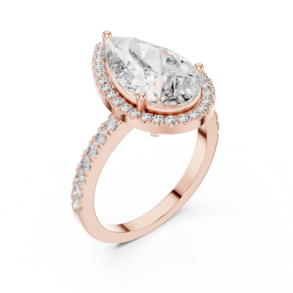 Pear Cut Diamond Halo Ring – Elegant Diamond Engagement Ring.