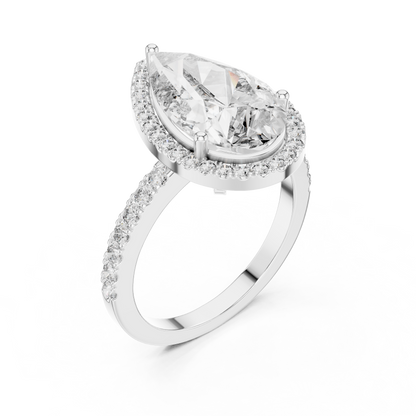 Pear Cut Diamond Halo Ring – Elegant Diamond Engagement Ring.