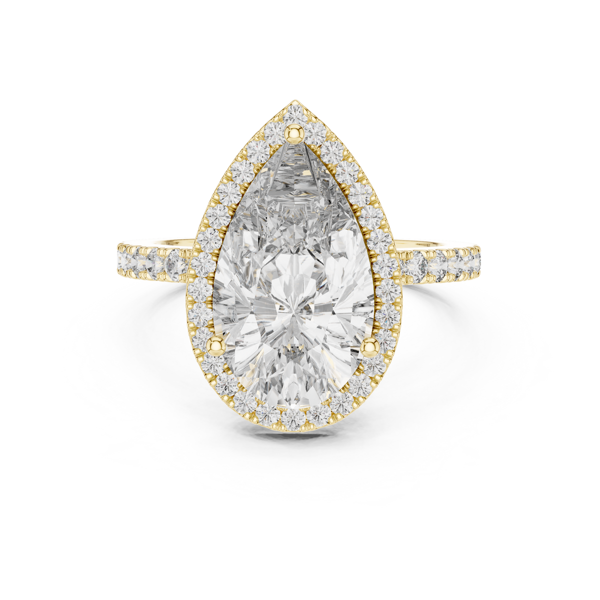 خاتم هالة ماسية مقصوصة على شكل كمثرى – خاتم خطوبة ماسي أنيق.