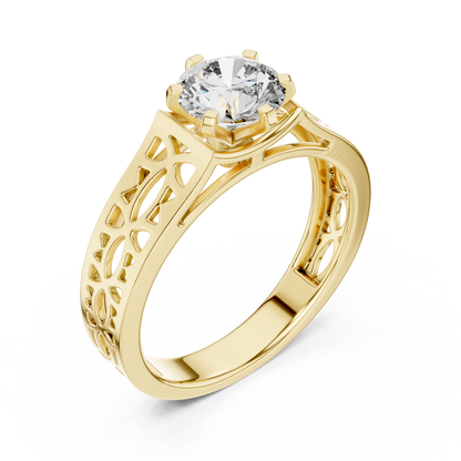 Designer Round Cut Halo Diamond Ring – Elegant Gold Ring.