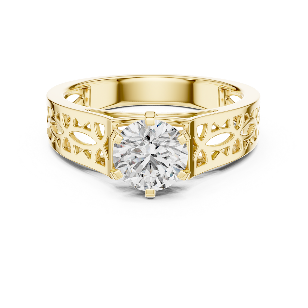 Designer Round Cut Halo Diamond Ring – Elegant Gold Ring.