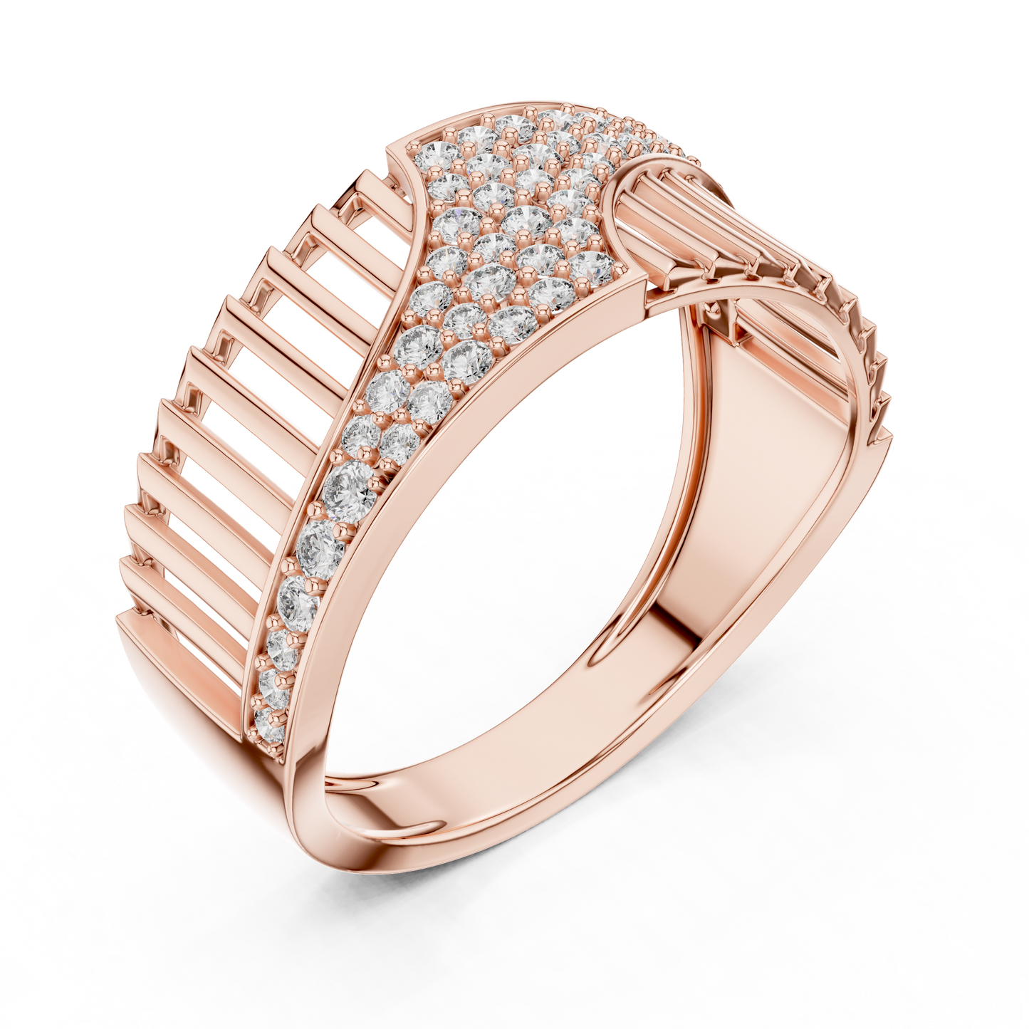 Diamond Ring – Unique Pillar Lattice Statement Band
