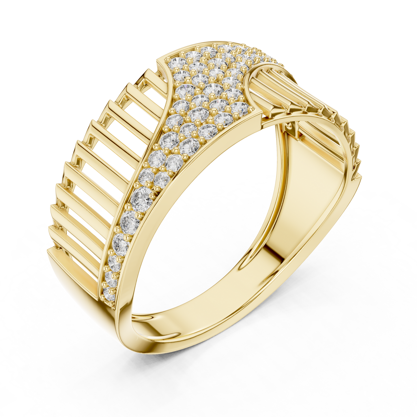 Diamond Ring – Unique Pillar Lattice Statement Band