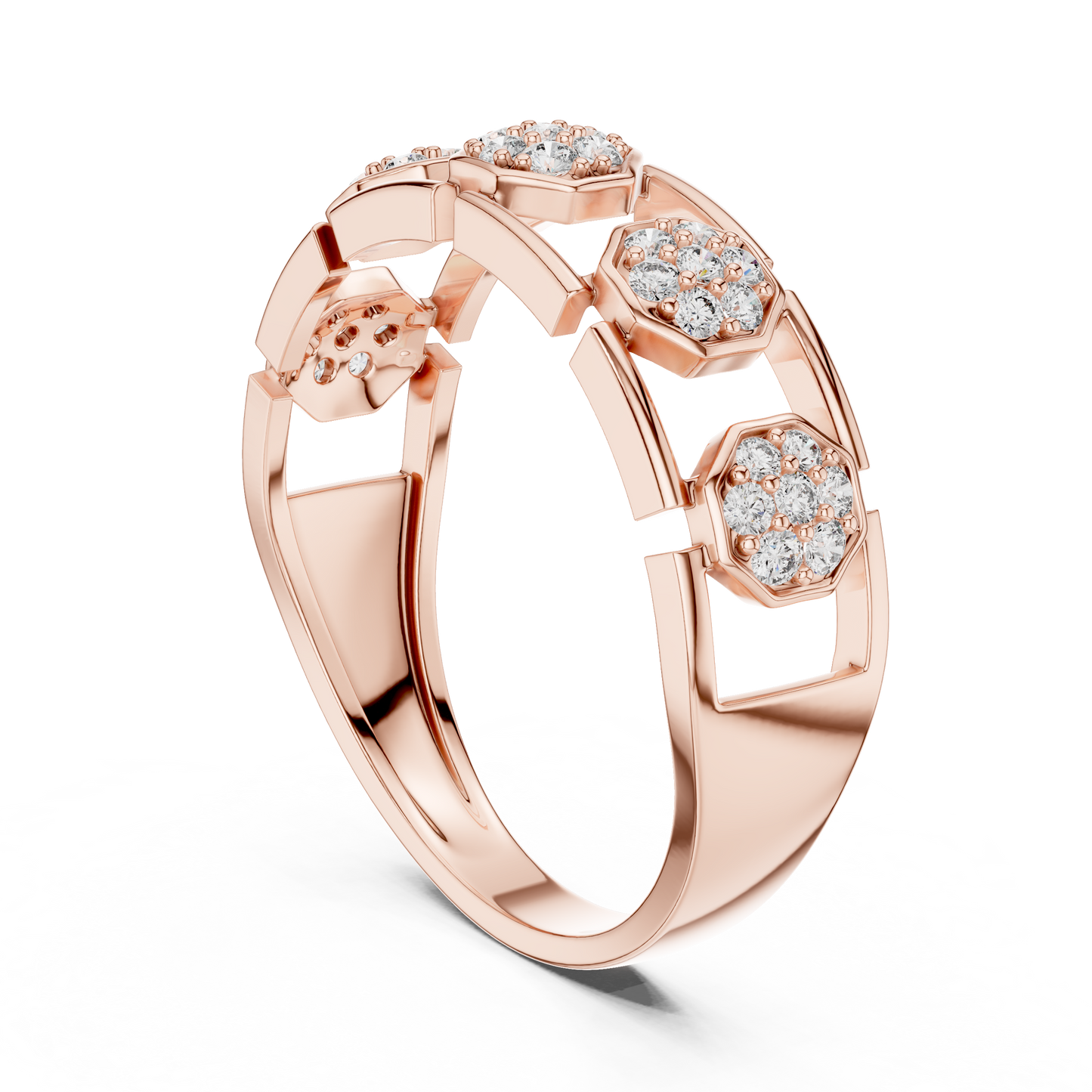 Elegant Hexagon Diamond Gold Ring | Contemporary Diamond Band