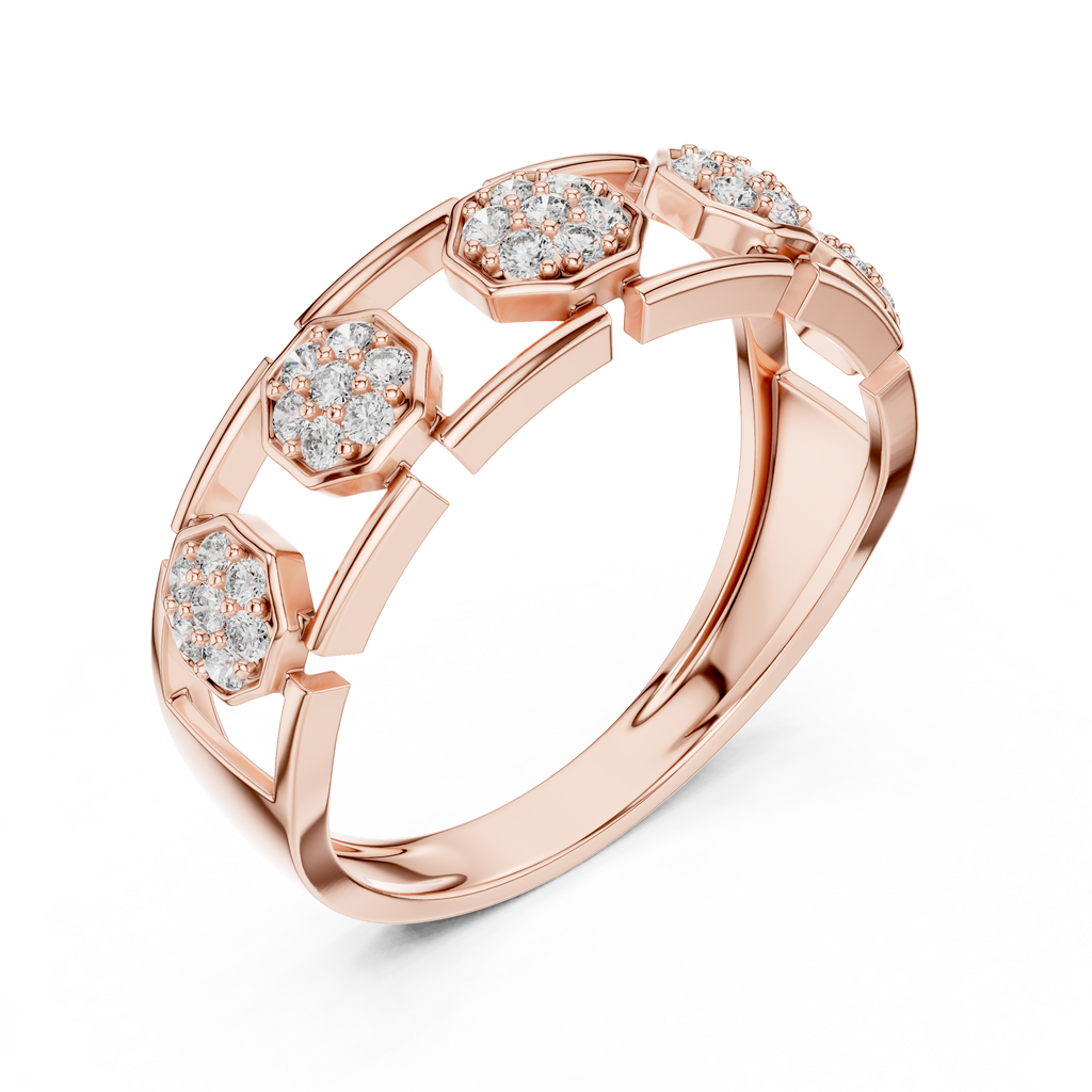 Elegant Hexagon Diamond Gold Ring | Contemporary Diamond Band