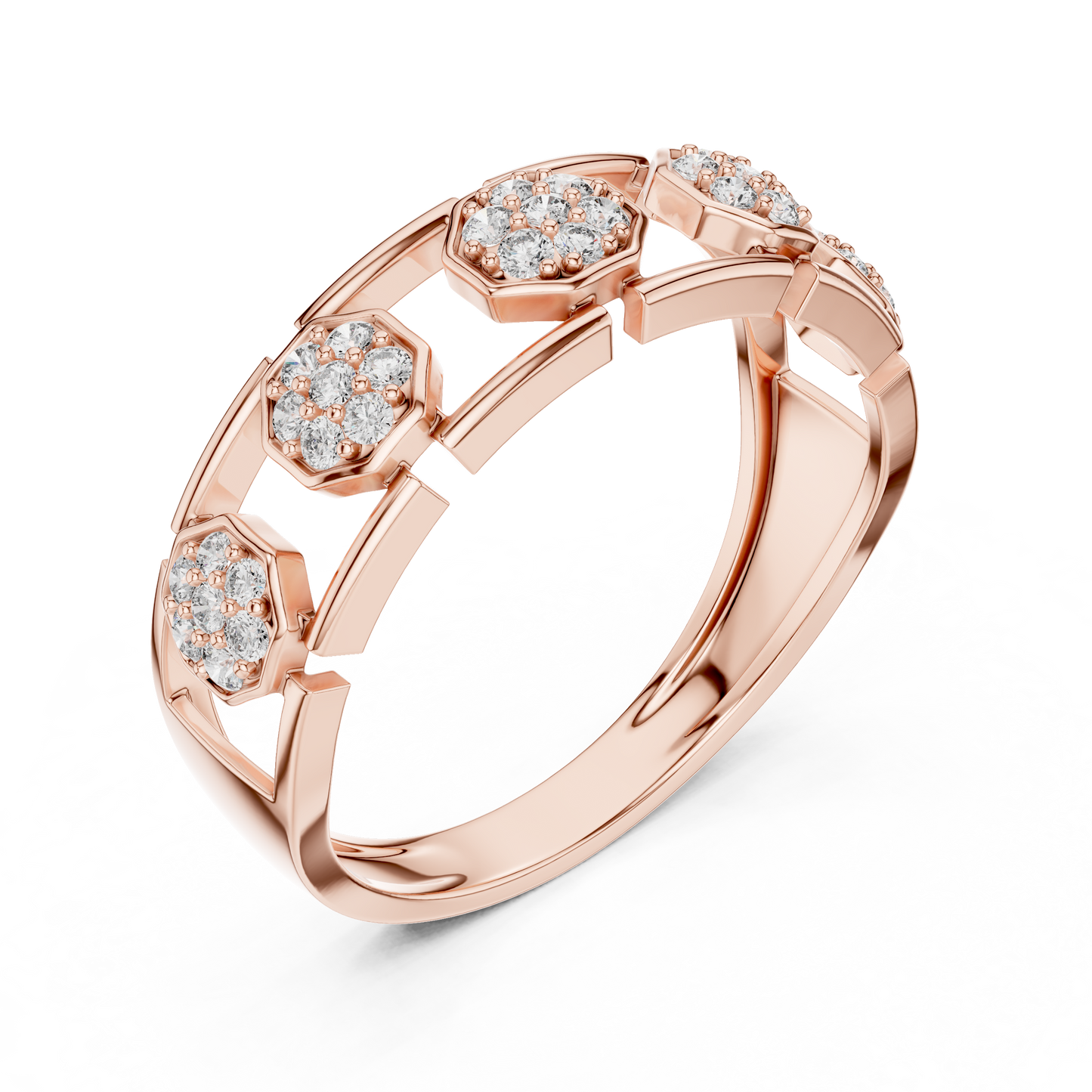 Elegant Hexagon Diamond Gold Ring | Contemporary Diamond Band