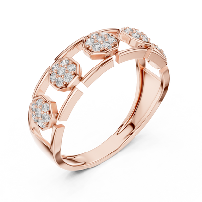 Elegant Hexagon Diamond Gold Ring | Contemporary Diamond Band
