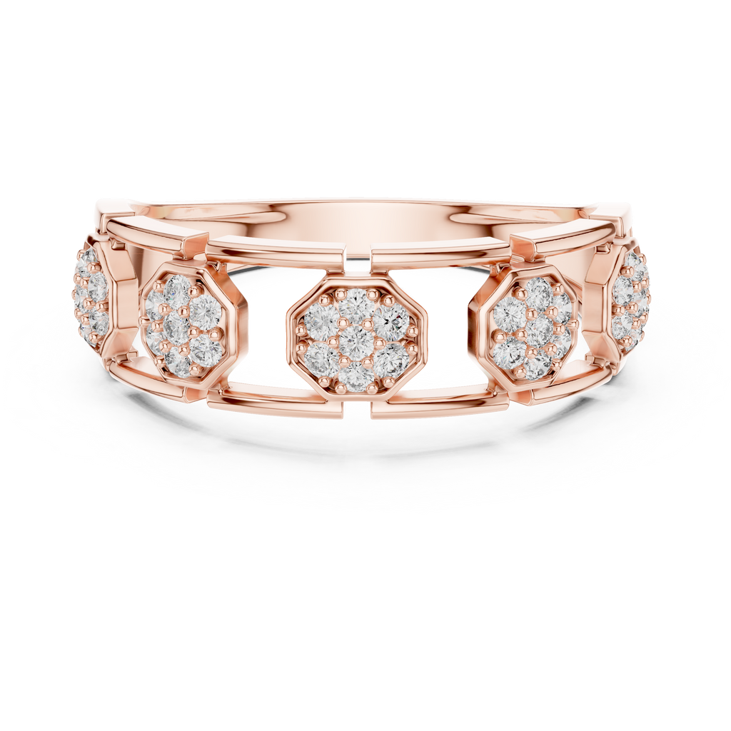 Elegant Hexagon Diamond Gold Ring | Contemporary Diamond Band