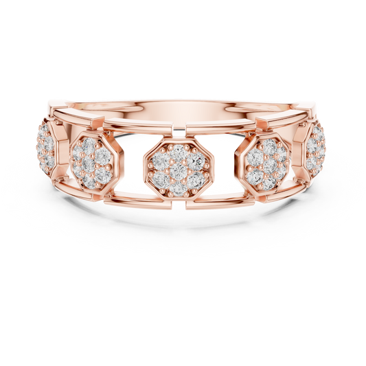 Elegant Hexagon Diamond Gold Ring | Contemporary Diamond Band