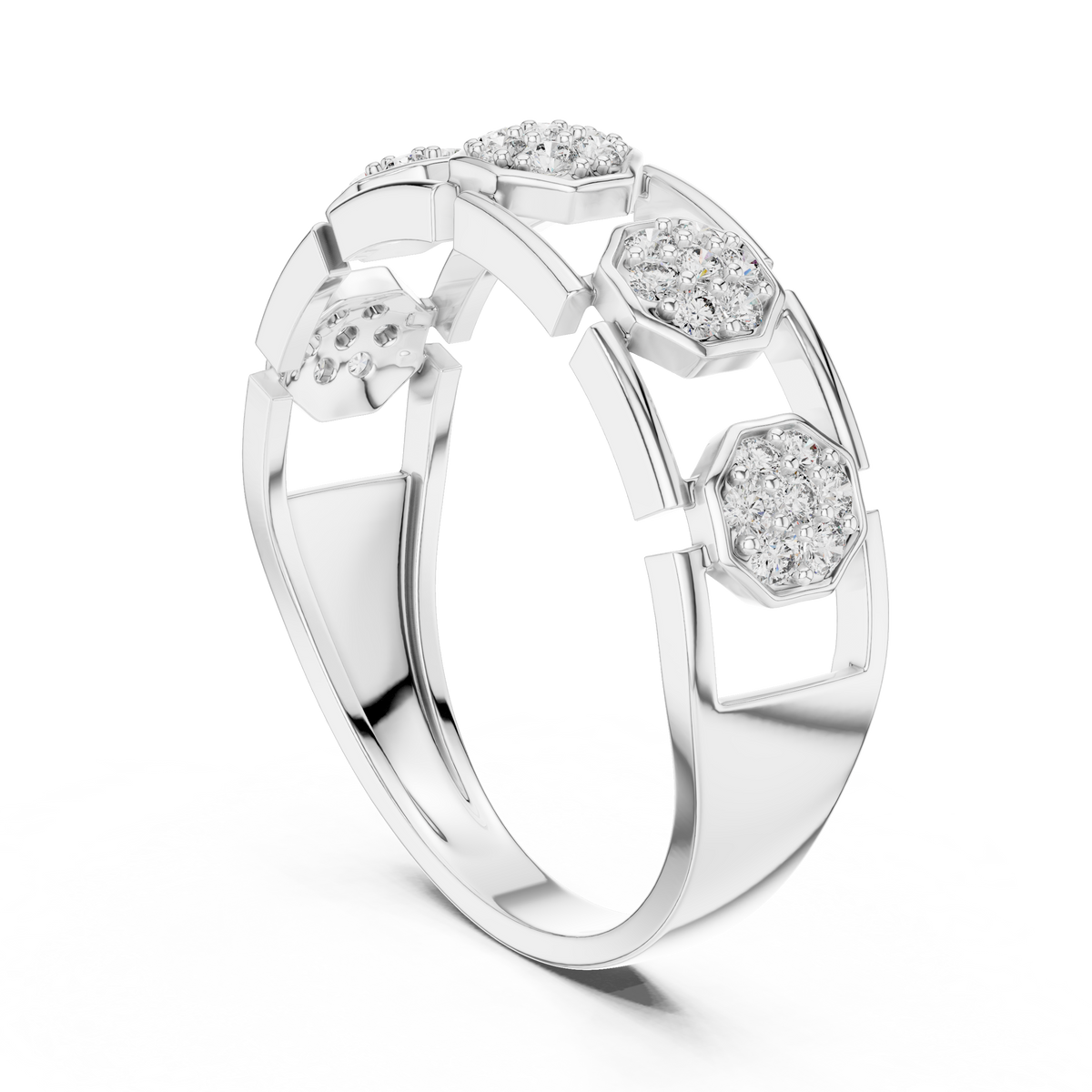 Elegant Hexagon Diamond Gold Ring | Contemporary Diamond Band
