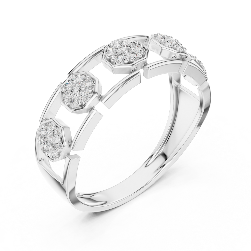 Elegant Hexagon Diamond Gold Ring | Contemporary Diamond Band