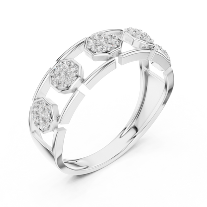 Elegant Hexagon Diamond Gold Ring | Contemporary Diamond Band