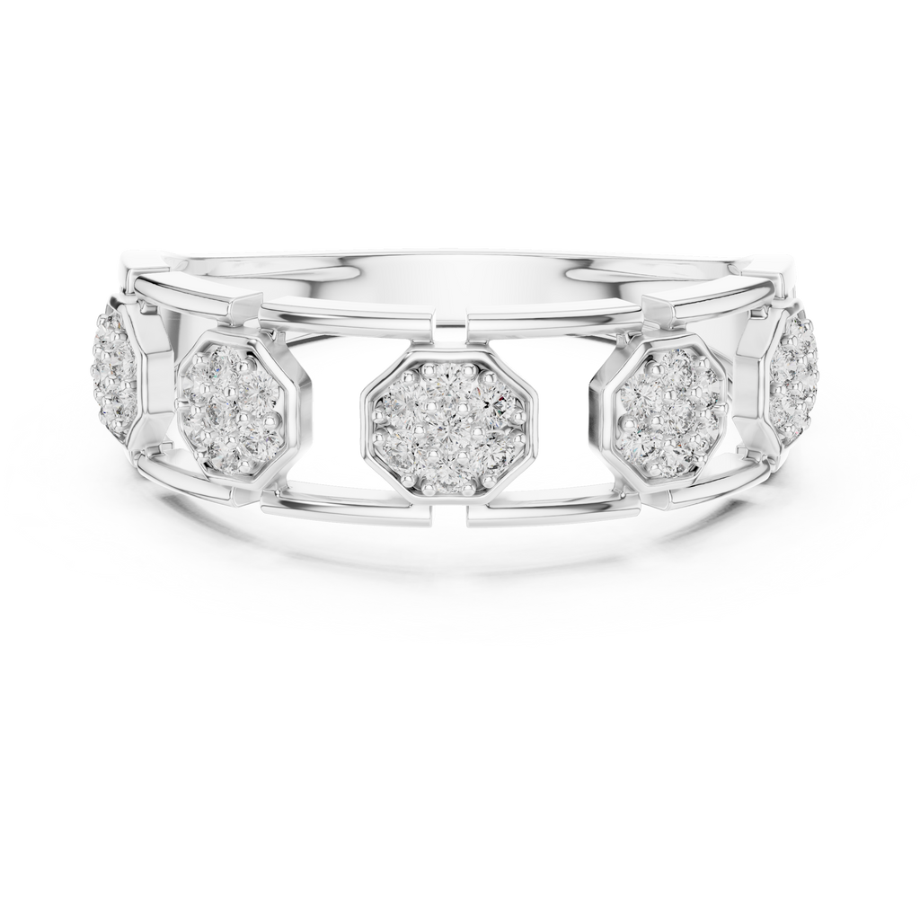 Elegant Hexagon Diamond Gold Ring | Contemporary Diamond Band