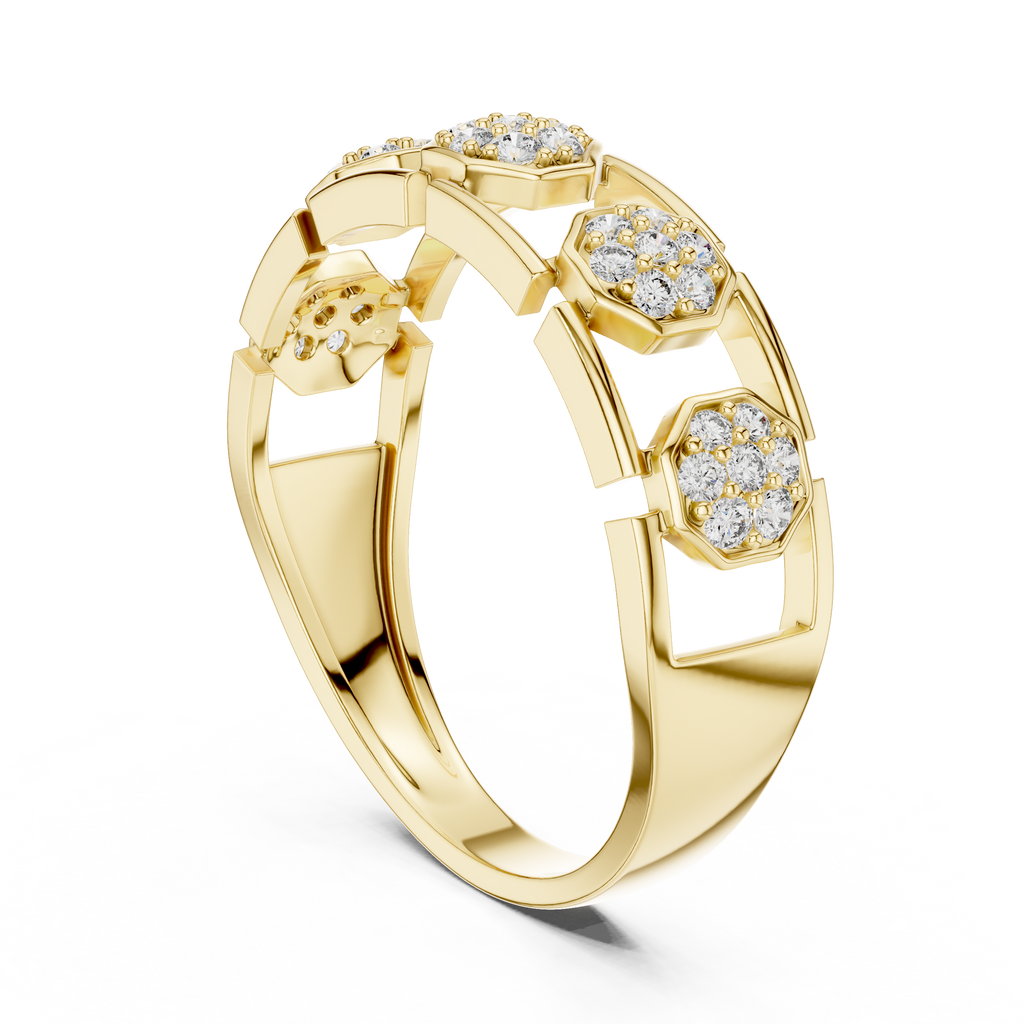 Elegant Hexagon Diamond Gold Ring | Contemporary Diamond Band