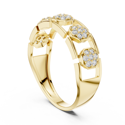 Elegant Hexagon Diamond Gold Ring | Contemporary Diamond Band