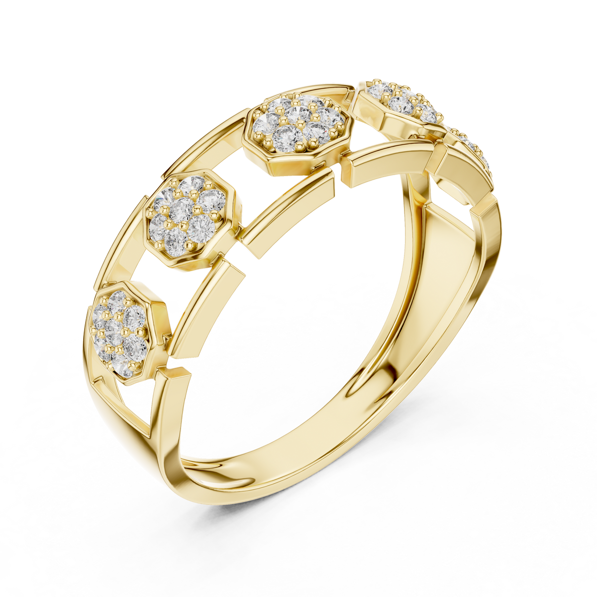 Elegant Hexagon Diamond Gold Ring | Contemporary Diamond Band