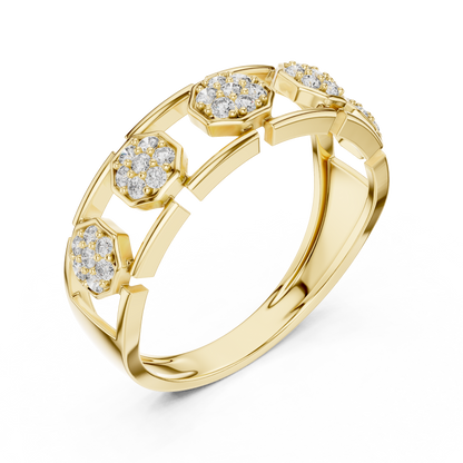 Elegant Hexagon Diamond Gold Ring | Contemporary Diamond Band