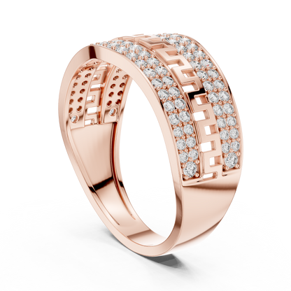 Premium Diamond Ring – Stylish Greek Pattern Gold Band