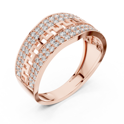 Premium Diamond Ring – Stylish Greek Pattern Gold Band